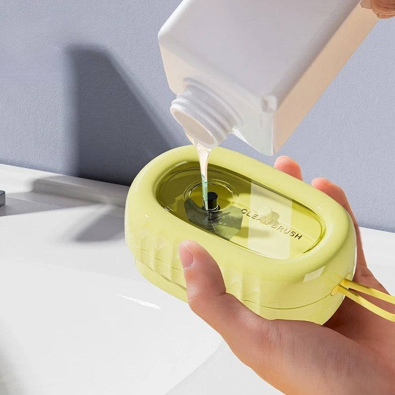 Perie de Spalat Haine, Kadeny, cu Dispenser pentru Detergent, 4 Perii de Curatare, din ABS + PS, Galben