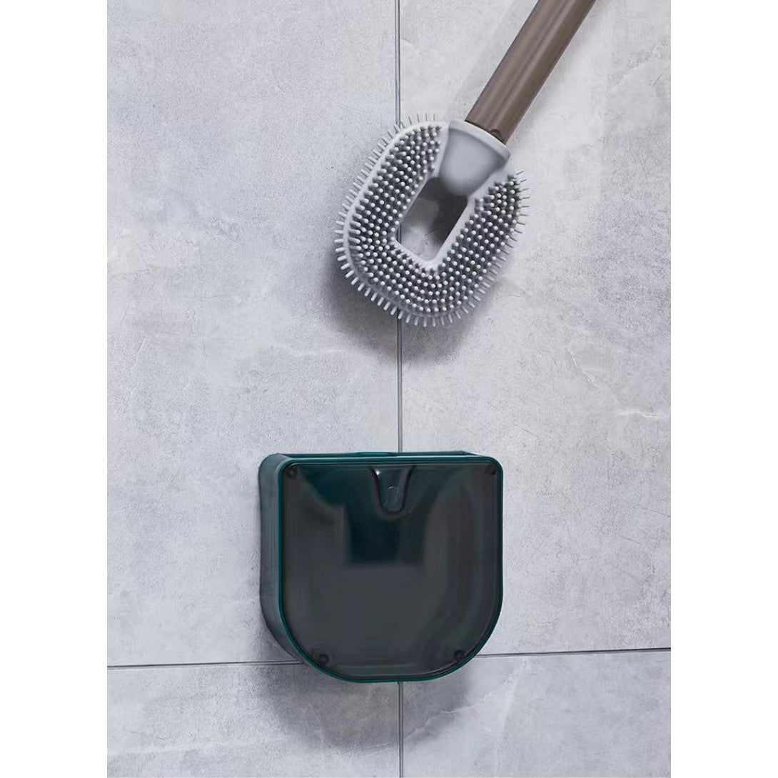 Perie de Toaleta, Kadeny, cu Recipient pentru Detergent, din Plastic+TPR, Montare fara Perforare, 40 x 9 cm, Verde