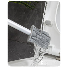 Perie de Toaleta, Kadeny, cu Recipient pentru Lichid, perie din TPR, Montare fara Perfoare, 12 x 6.5 x 40 cm, Alb