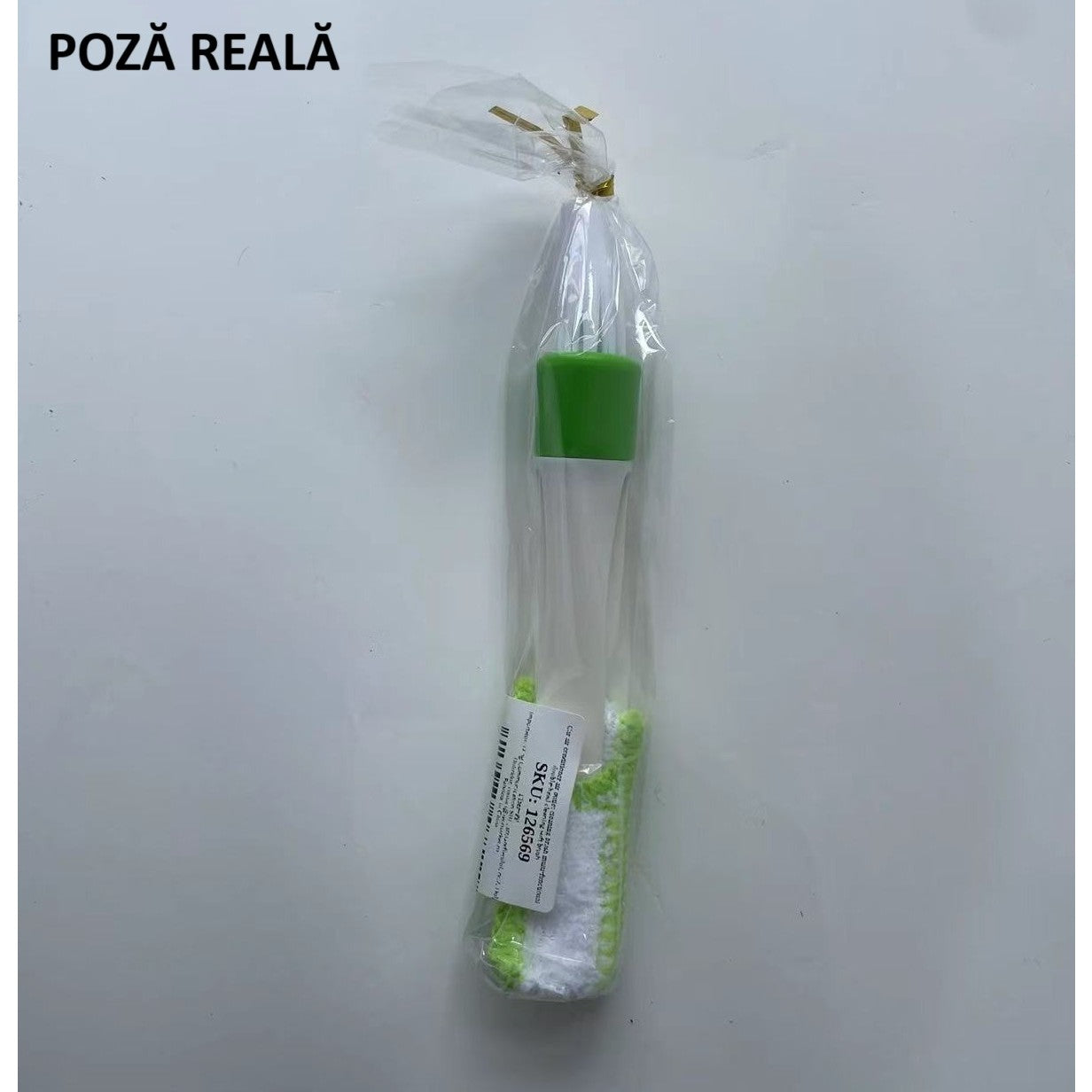 Perie Multifunctionala de Curatare, Kadeny, pentru Ventilatie Auto, Doua Capete, Moale, Microfibra, Alb-Verde, 16.25cm