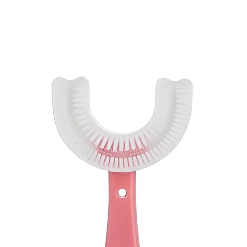 Periuta de Dinti in Forma de U, Kadeny, pentru Copii 6-12 ani, Peri Moi, 12 cm, Model Inima, Culoare Roz