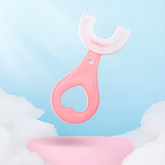 Periuta de Dinti in Forma de U, Kadeny, pentru Sugari si Copii 2-6 ani, Peri Moi, 9 cm, Model Inima, Culoare Roz