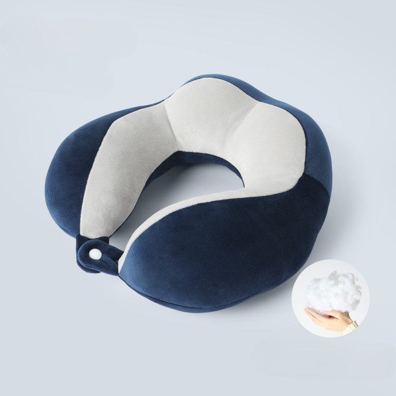 Perna de Voiaj Kaveny, Pentru Gat, din Bumbac, 4 Cocoase Pentru Confort, Accesoriu de Voiaj, Birou, Masina, Sistem Prindere Capse, Albastru