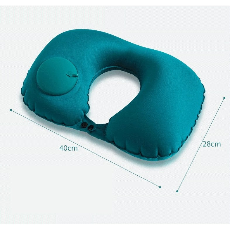 Perna pentru gat Kaveny, portabila, umflare prin apasare, usor de depozitat, imbracata in material catifelat, in forma de U, 40 x 28 cm, verde