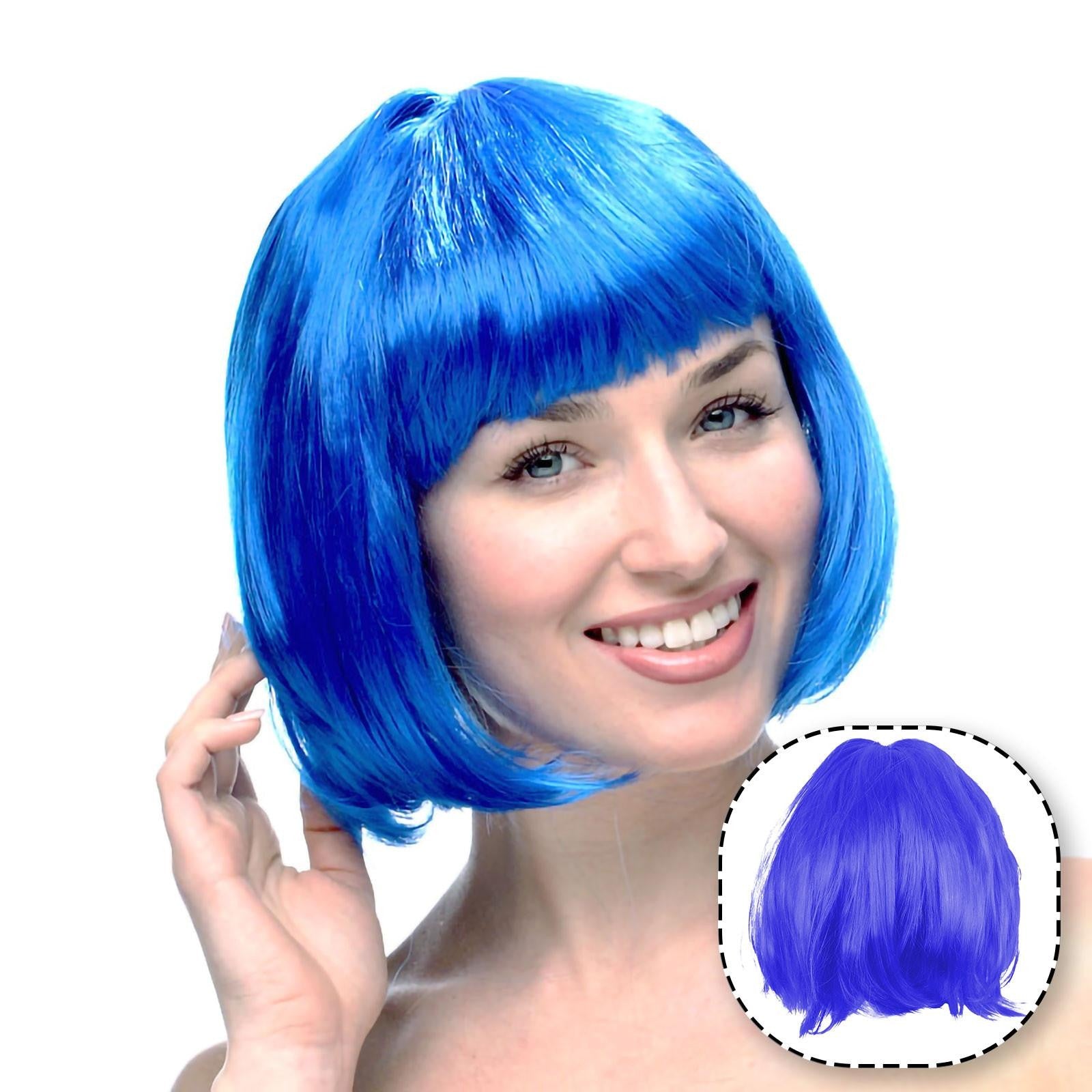 Peruca Cosplay, Kaveny, Tunsoare Bob cu Breton, pentru Carnaval, Halloween, Petreceri Tematice, din PET, Marime Universala, Albastru