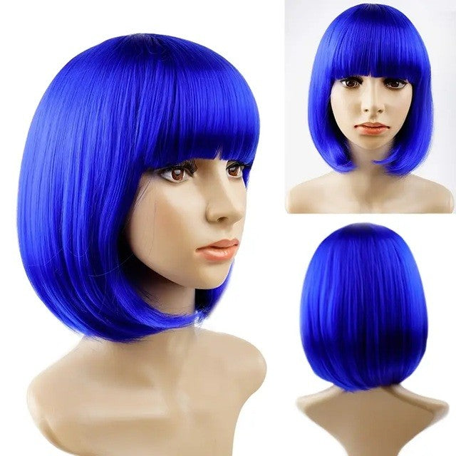 Peruca Cosplay, Kaveny, Tunsoare Bob cu Breton, pentru Carnaval, Halloween, Petreceri Tematice, din PET, Marime Universala, Albastru