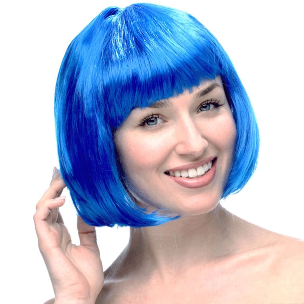 Peruca Cosplay, Kaveny, Tunsoare Bob cu Breton, pentru Carnaval, Halloween, Petreceri Tematice, din PET, Marime Universala, Albastru