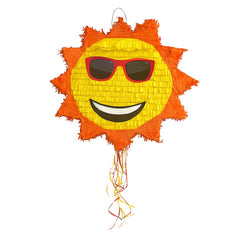 Pinata Soare cu Ochelari Sun pentru Petrecere, Kaveny, din Hartie Creponata si Carton, Pinata pentru Petreceri, 40 x 40 x 7 cm, Galben Rosu
