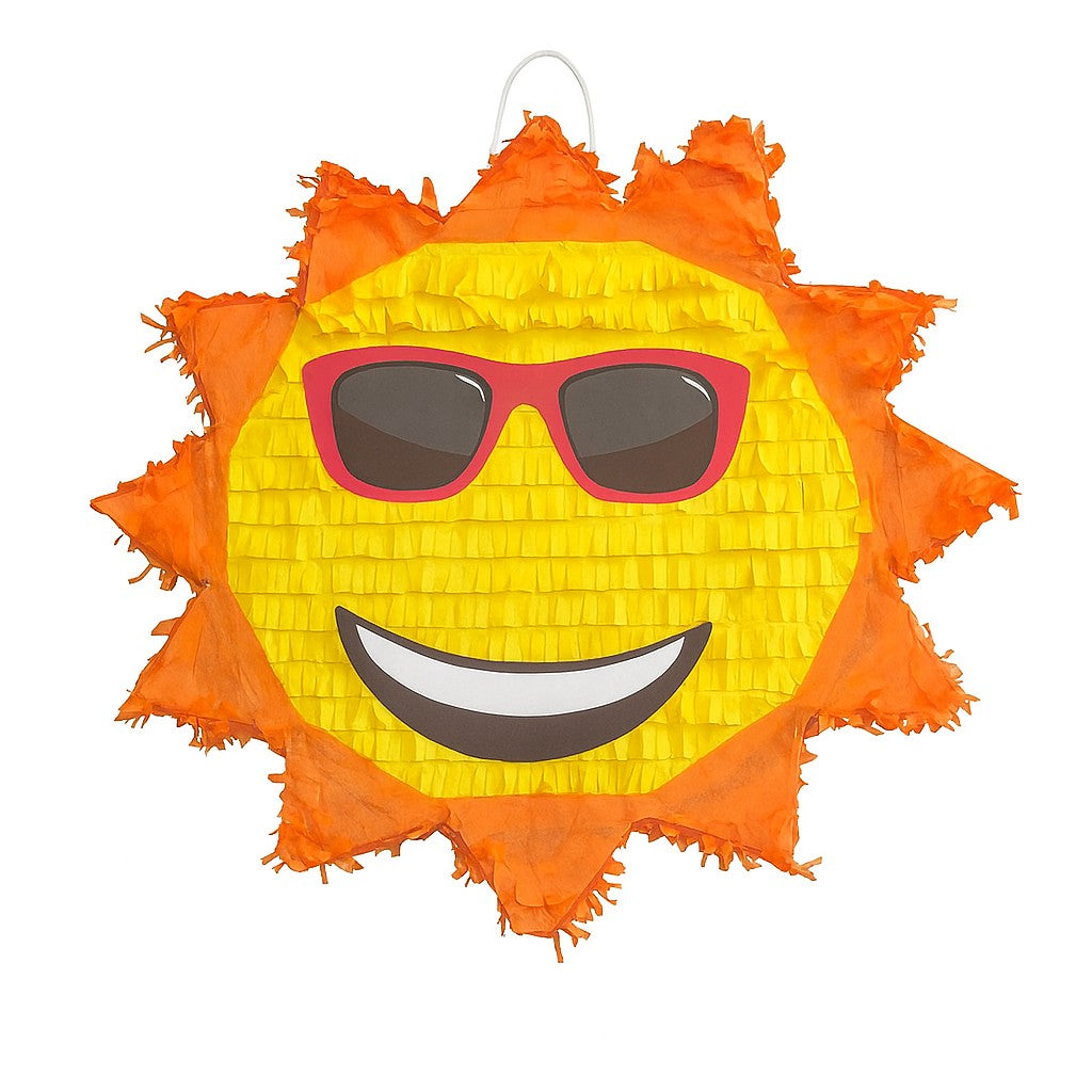 Pinata Soare cu Ochelari Sun pentru Petrecere, Kaveny, din Hartie Creponata si Carton, Pinata pentru Petreceri, 40 x 40 x 7 cm, Galben Rosu