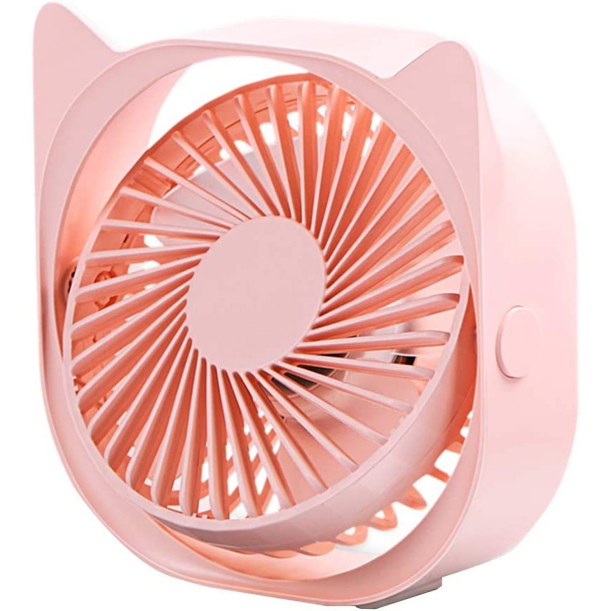 Mini ventilator pentru birou cu usb, Kaveny, rotire 360 grade, 3 viteze, 13.5 x 12,8 cm, Roz