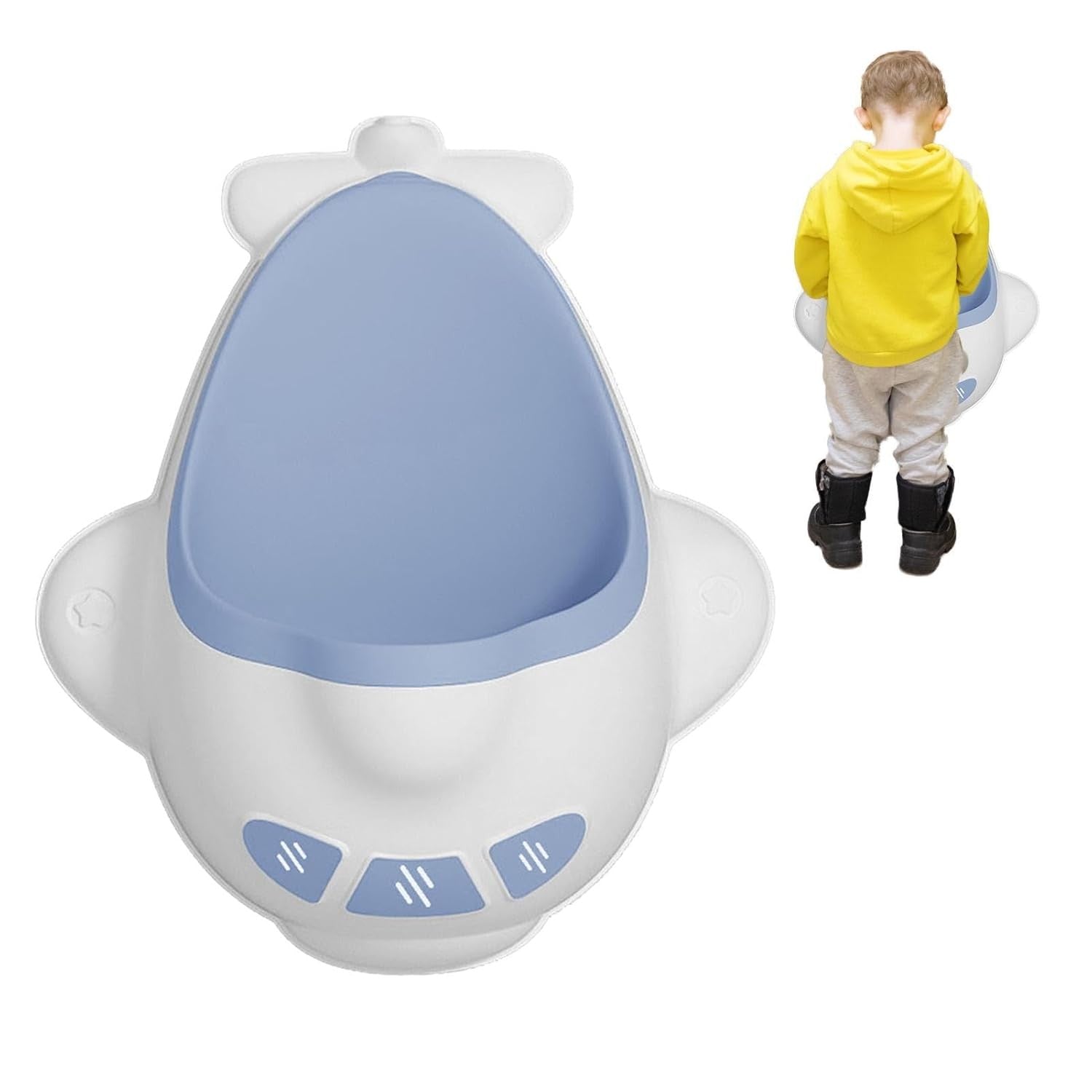 Pisoar pentru Baieti, Kadeny, 0-8 Ani, in Forma de Avion, Perie Inclusa, Montare pe Perete, Carlig Autoadeziv Inclus, 29 x 33.5 cm, Alb/Albastru