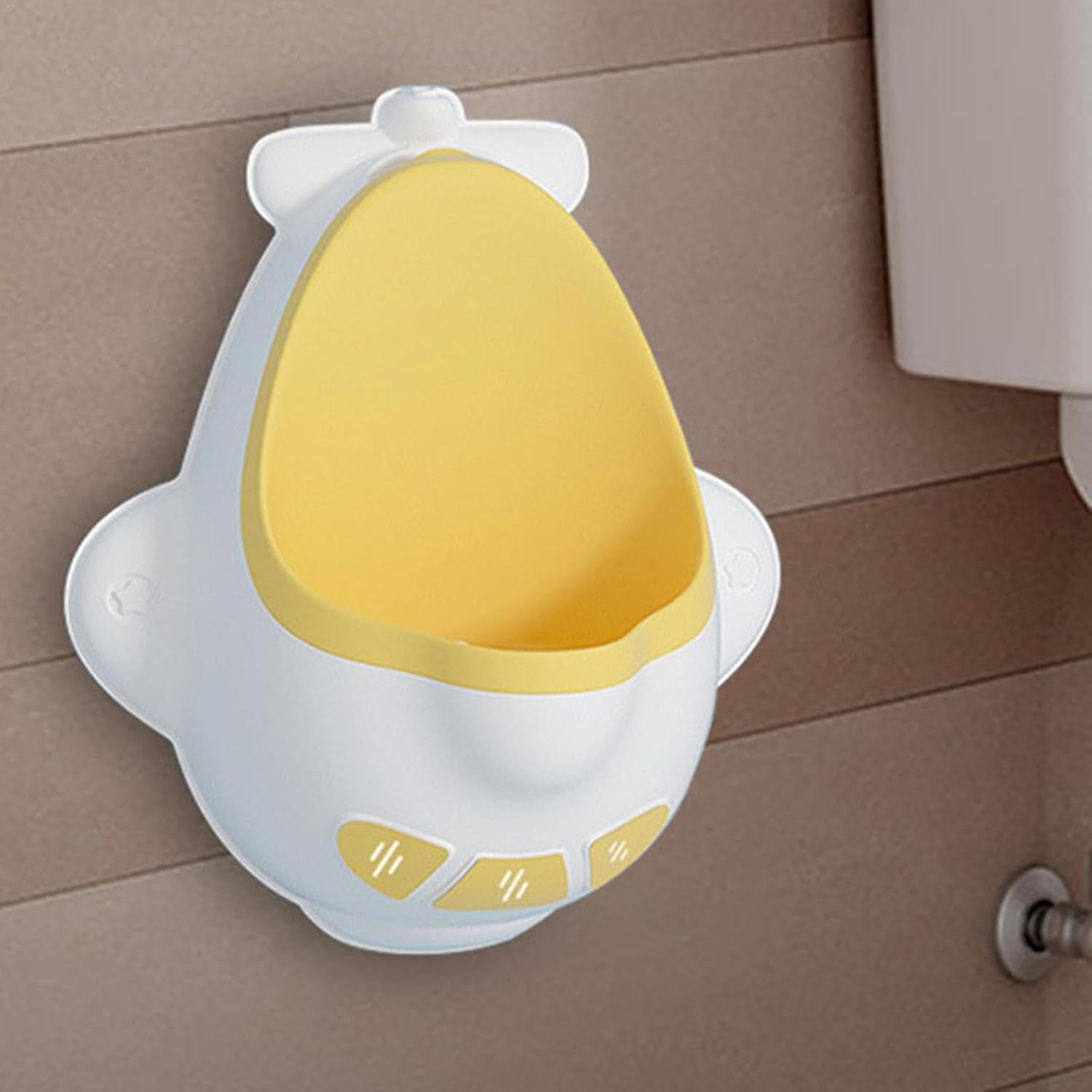 Pisoar pentru Baieti, Kadeny, 0-8 Ani, in Forma de Avion, Perie Inclusa, Montare pe Perete, Carlig Autoadeziv Inclus, 29 x 33.5 cm, Alb/Galben