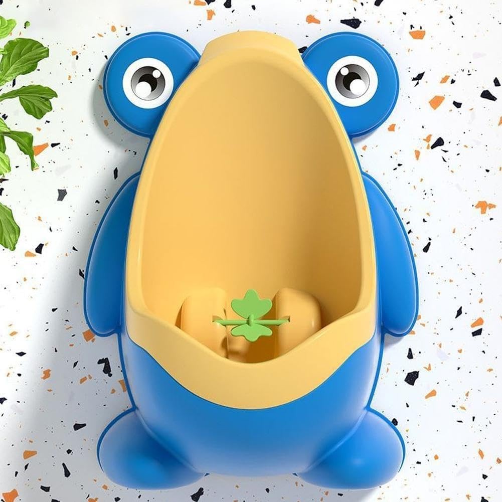 Pisoar pentru Baieti, Kadeny, 0-8 Ani, in Forma de Broasca, Perie Inclusa, Montare pe Perete, Carlig Autoadeziv Inclus, 29 x 22.5 cm, Albastru