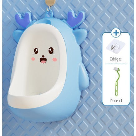 Pisoar pentru Baieti, Kadeny, 0-8 Ani, in Forma de Cerb, Perie Inclusa, Montare pe Perete, Carlig Autoadeziv Inclus, 29.8 x 23.8 cm, Albastru