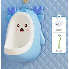 Pisoar pentru Baieti, Kadeny, 0-8 Ani, in Forma de Cerb, Perie Inclusa, Montare pe Perete, Carlig Autoadeziv Inclus, 29.8 x 23.8 cm, Albastru