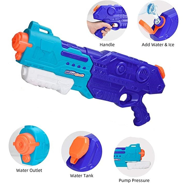 Pistol cu Apa pentru Copii, Rezervor de 1500 ml, Maner de transport, Pentru Piscina/Plaja, Kaveny, 3 ani+, Bleumarin, Lungime 44 cm