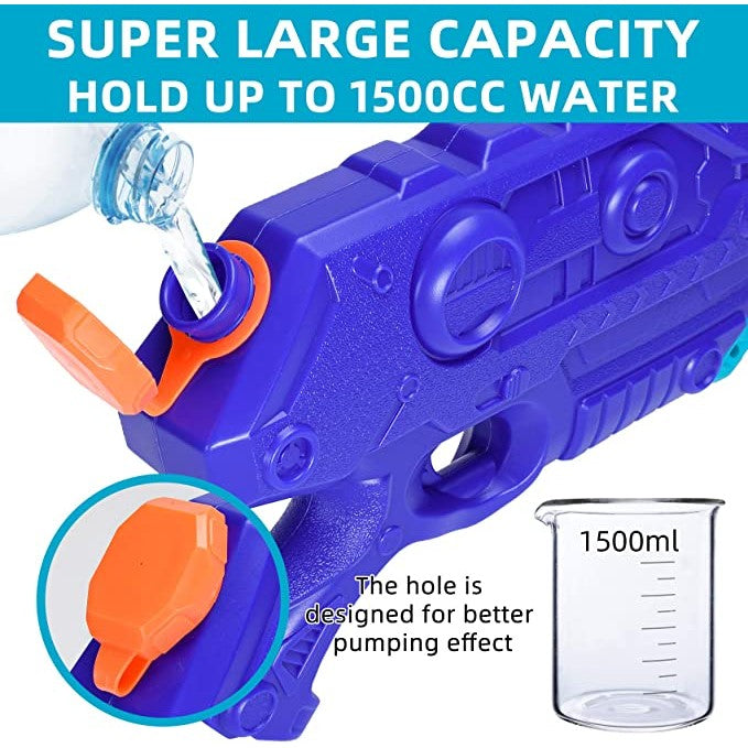 Pistol cu Apa pentru Copii, Rezervor de 1500 ml, Maner de transport, Pentru Piscina/Plaja, Kaveny, 3 ani+, Bleumarin, Lungime 44 cm