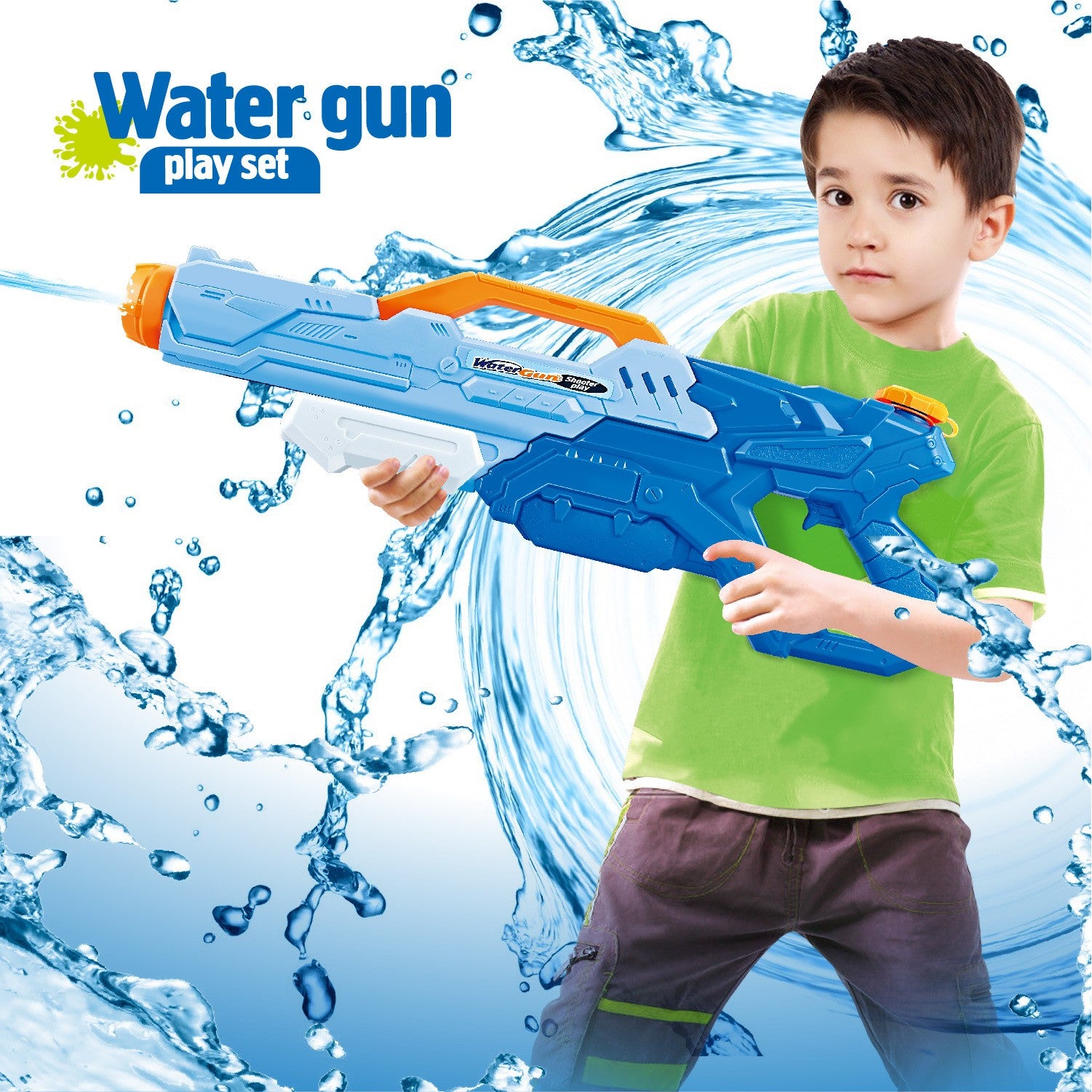 Pistol cu Apa pentru Copii, Rezervor, Pentru Piscina/Plaja, Kaveny, 6ani+, Albastru, 1500ML