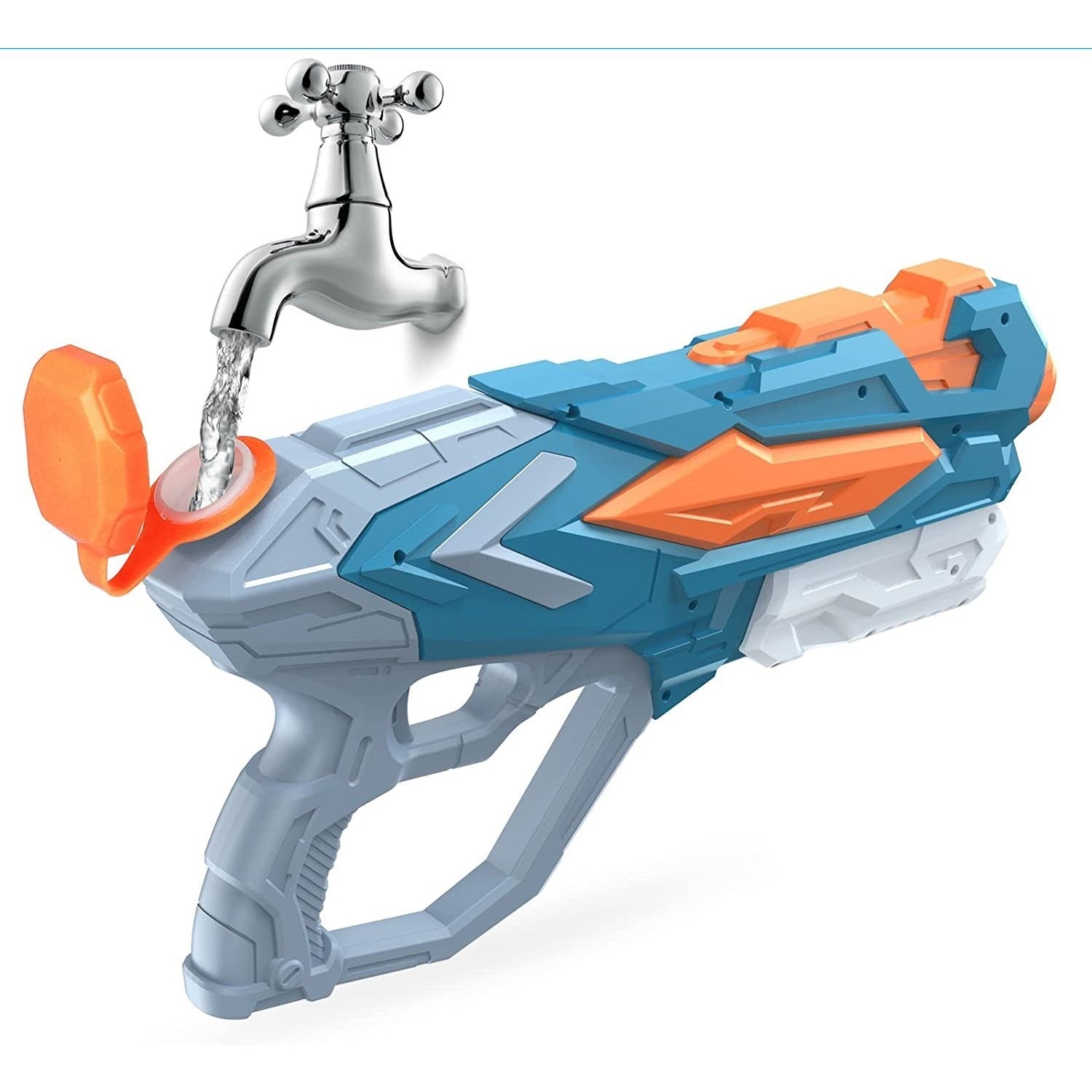 Pistol cu Apa pentru Copii, Rezervor, Pentru Piscina/Plaja, Kaveny, 6ani+, Albastru, 4 duze, 900ML