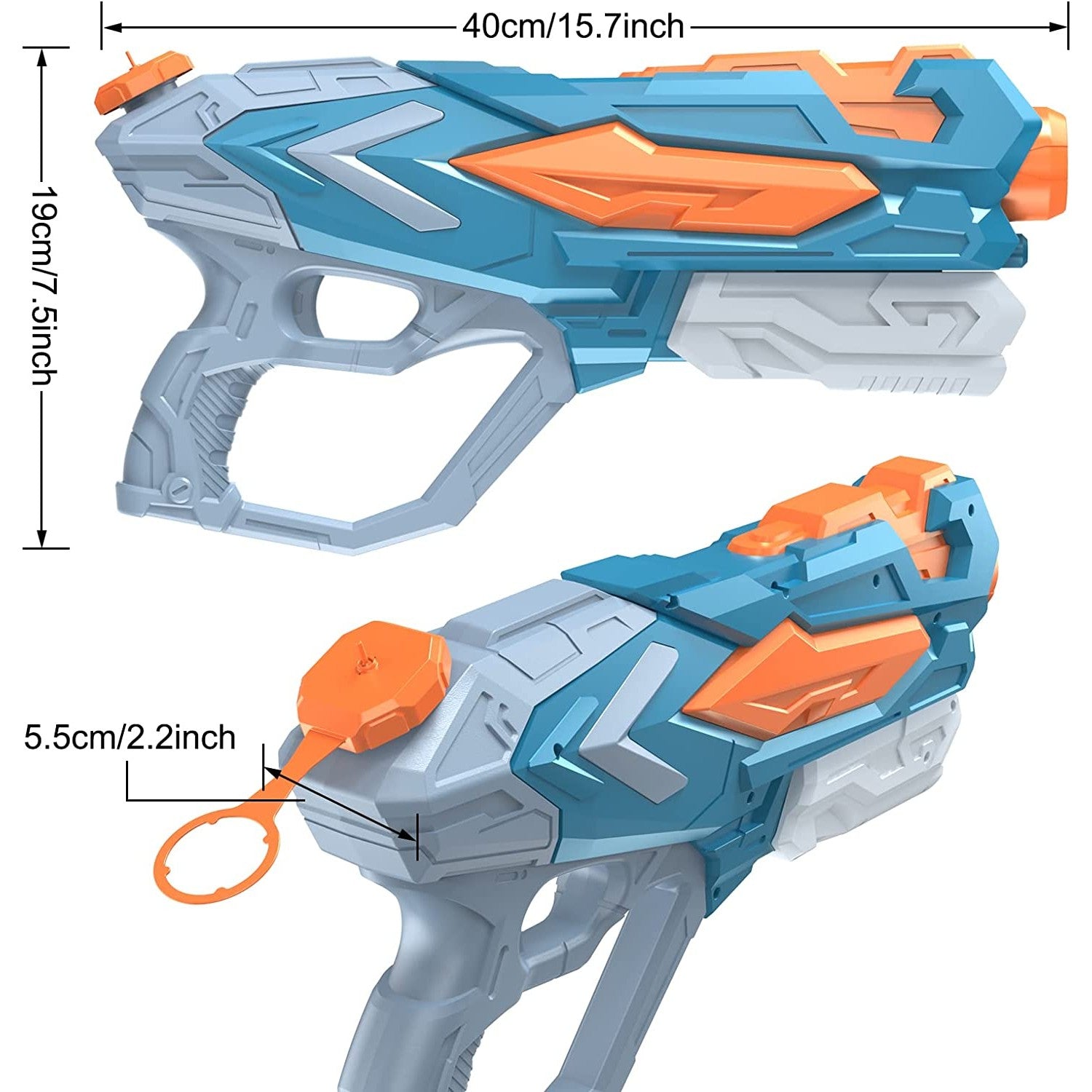 Pistol cu Apa pentru Copii, Rezervor, Pentru Piscina/Plaja, Kaveny, 6ani+, Albastru, 4 duze, 900ML