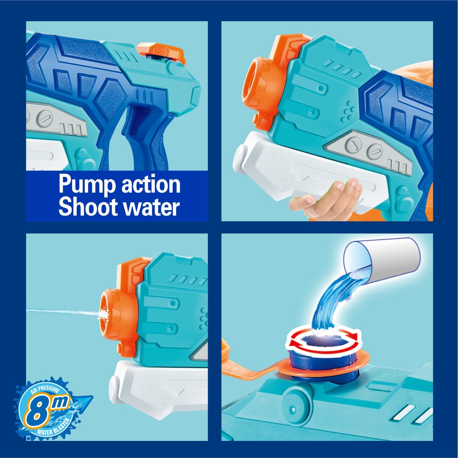 Pistol cu Apa pentru Copii, Rezervor, Pentru Piscina/Plaja, Kaveny, 6ani+,  Albastru, 500ML