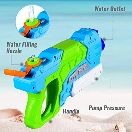 Pistol cu Apa pentru Copii, Rezervor, Pentru Piscina/Plaja, Kaveny, 6ani+,  Verde/Albastru, 550ML