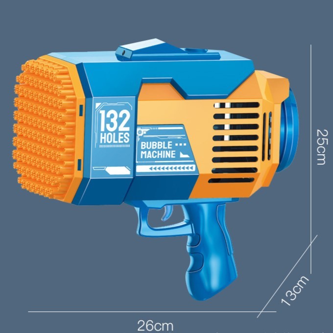 Pistol pentru Baloane de Sapun, Kaveny, 132 de Gauri, Lumini Colorate, Tavita, Lichid, Baterie de Li, Cablu de Incarcare, 25cm x 13cm x 26cm, Albastru