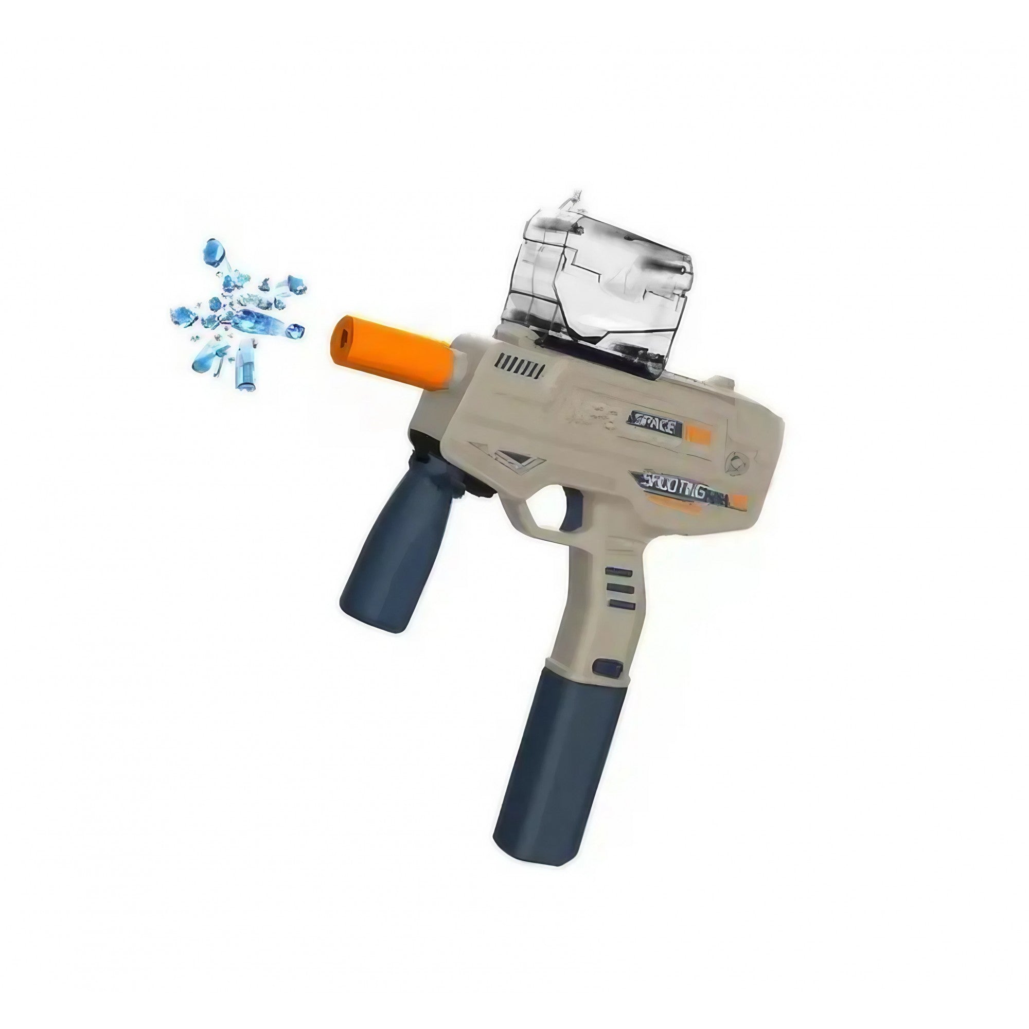 Mitraliera de jucarie electrica Kaveny cu bile de hidrogen de gel, gun bluster, tragere in rafala, varsta peste 6 ani, ochelari de protectie,  5000 de bile incluse, cablu de incarcare, 40.1 x 31.6 cm, Mp9, crem