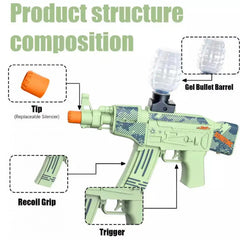Mitraliera de jucarie electrica Kaveny cu bile de hidrogen de gel, gun bluster, tragere in rafala, varsta peste 6 ani, ochelari de protectie,  5000 de bile incluse, cablu de incarcare, 28x31 cm, AK47, verde