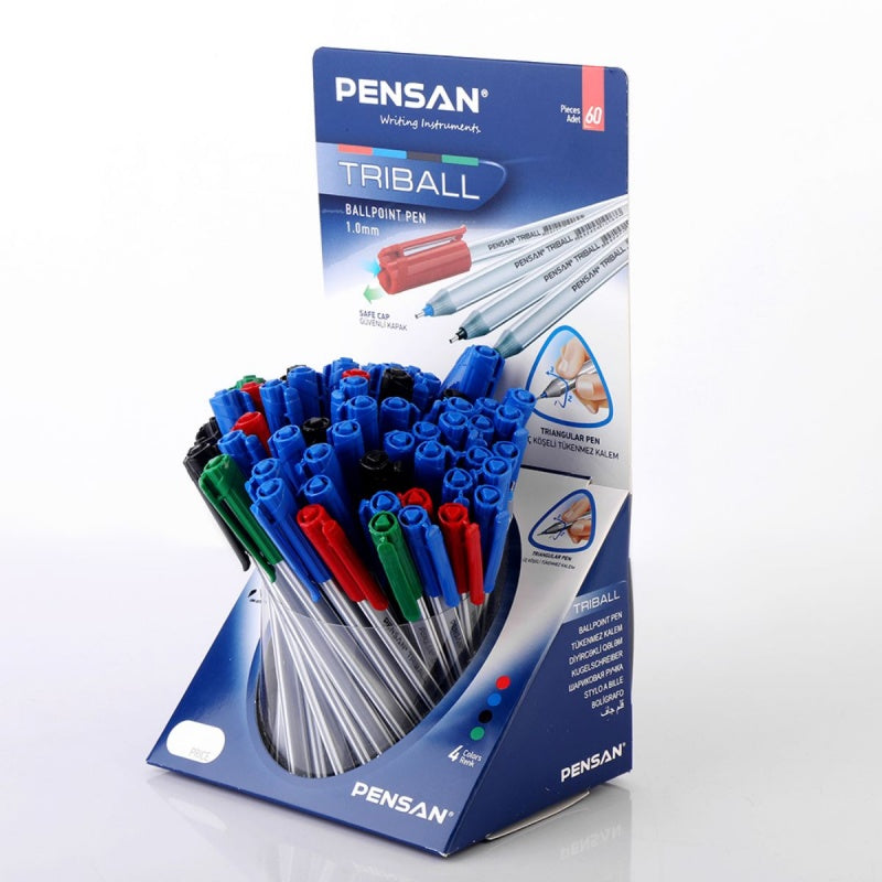 Pix cu bila Pensan Triball, 1.0mm, triunghilar, cu capac - 30A, 15N, 10R, 5V - display 60 bucati