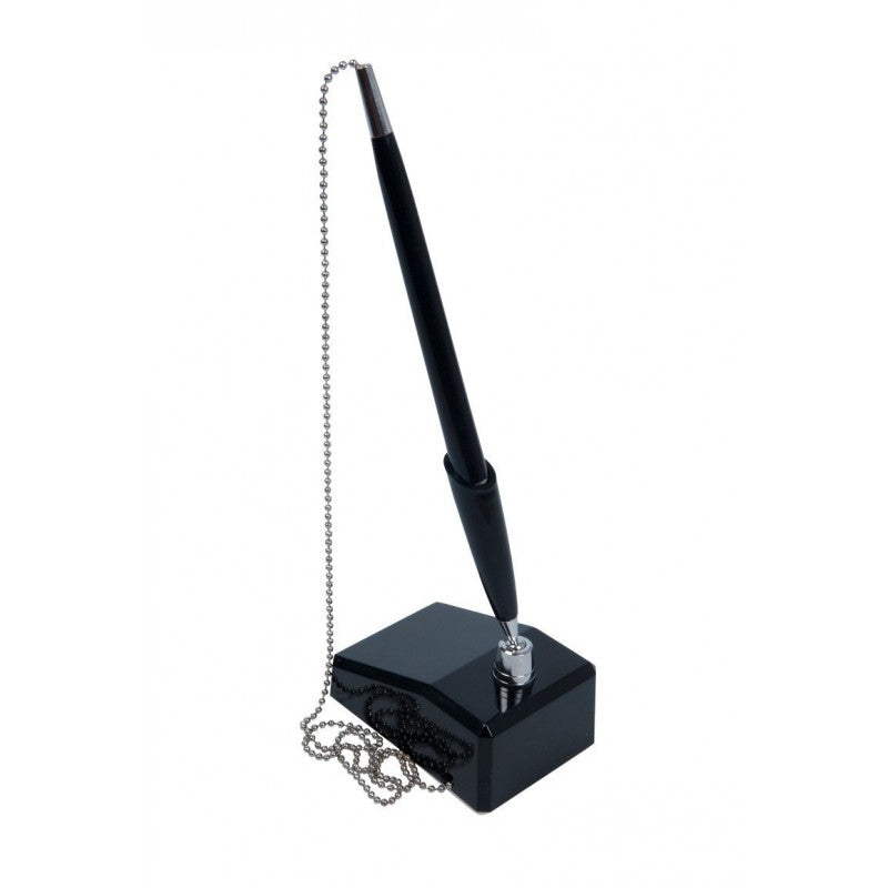 Pix cu bila CNX B8838, cu suport birou, baza dreptunghiulara, cu lant metalic, corp negru, scris albastru