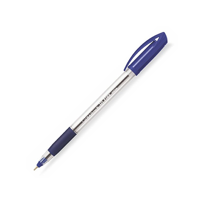 Pix cu bila Radius Tri Flex Grip, 1.0mm, cu capac, corp transparent, grip cauciucat, scris albastru
