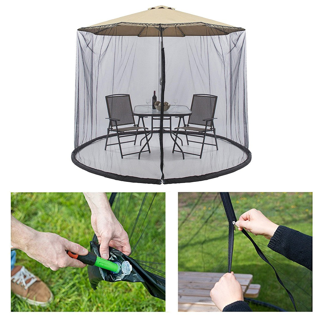 Plasa anti-tantari si insecte Kaveny, pentru umbrela de soare, inaltime 2.4 m, diametru 3.8 metri, circumferinta negru