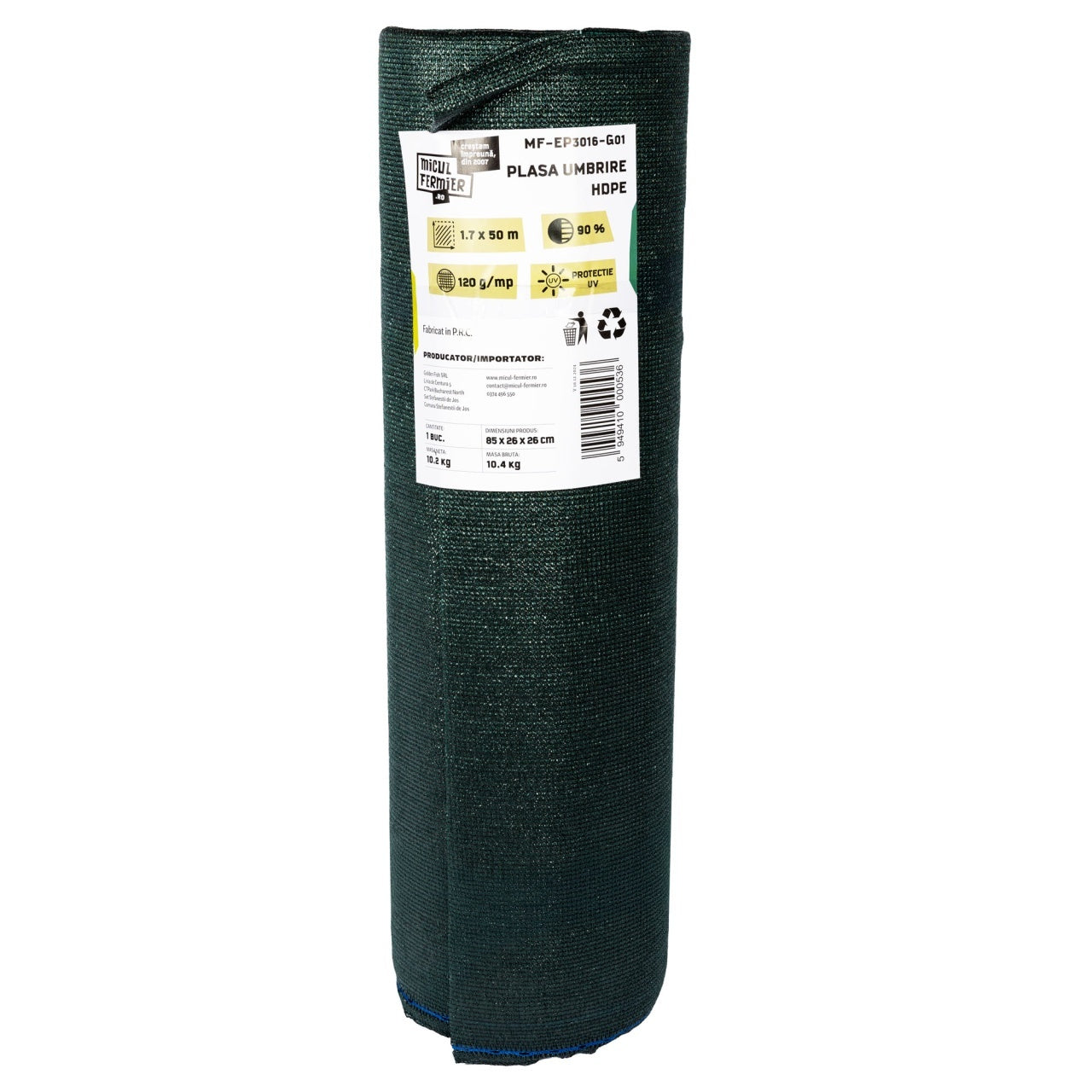 Plasa de umbrire Micul Fermier HDPE 1.7x50m 120g/mp 90% G01