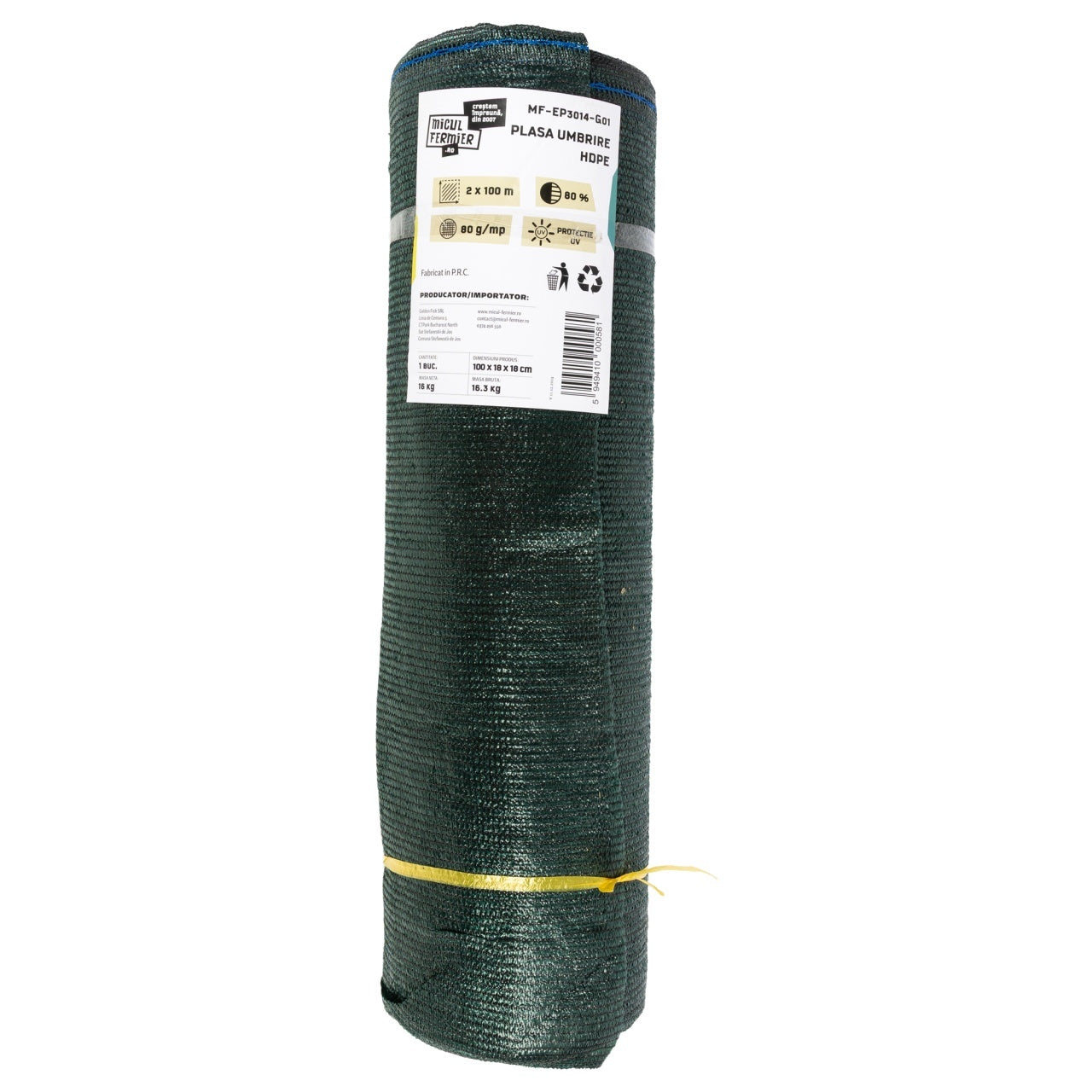 Plasa de umbrire Micul Fermier, HDPE, 2x100m 80g/mp 80%