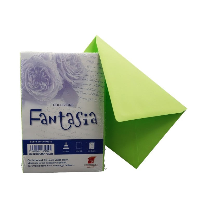 Plic color pentru invitatie Colorarte Fantasia, verde deschis, 90g/mp, 120x180mm, set 25 buc