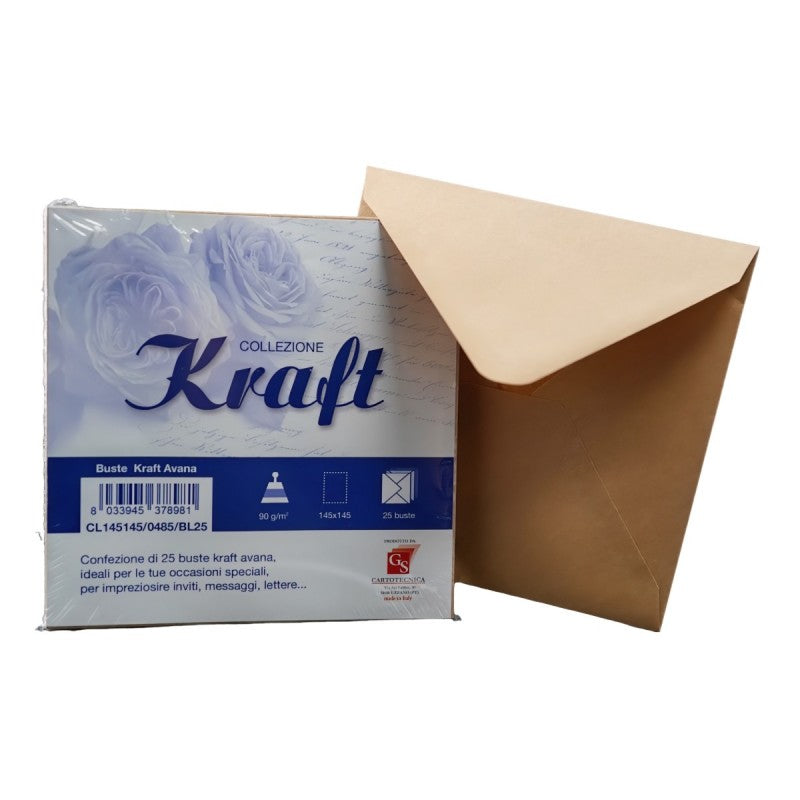 Plic color pentru invitatie Colorarte Kraft, 90g/mp, 145x145mm, set 25 buc