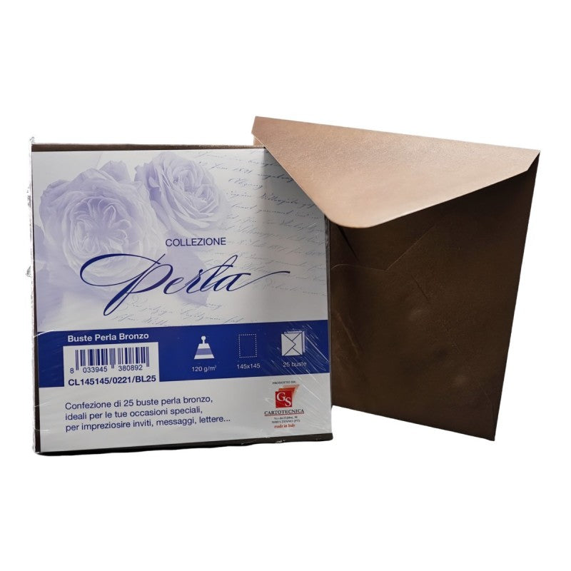 Plic color pentru invitatie Colorarte Perla, bronz perlat, 120g/mp, 145x145mm, set 25 buc
