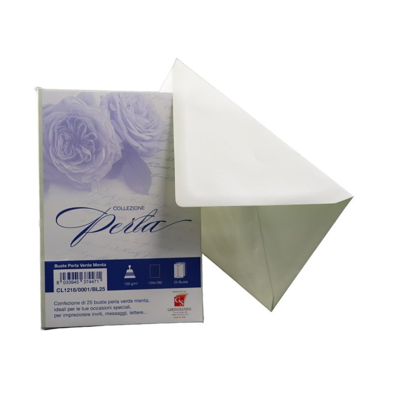 Plic color pentru invitatie Colorarte Perla, verde menta perlat, 120g/mp, 120x180mm, set 25 buc