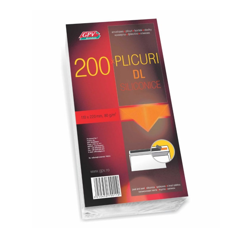 Plic standard DL GPV 70011, alb, 80g/mp, 110x220mm, siliconic, cutie 200 buc
