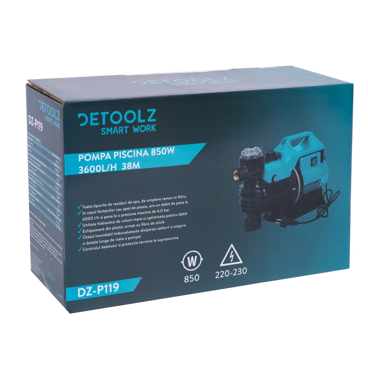 Pompa apa recirculare iaz, piscina, subsol inundat, cu filtru incorporat 850W 3600l/ora 38m