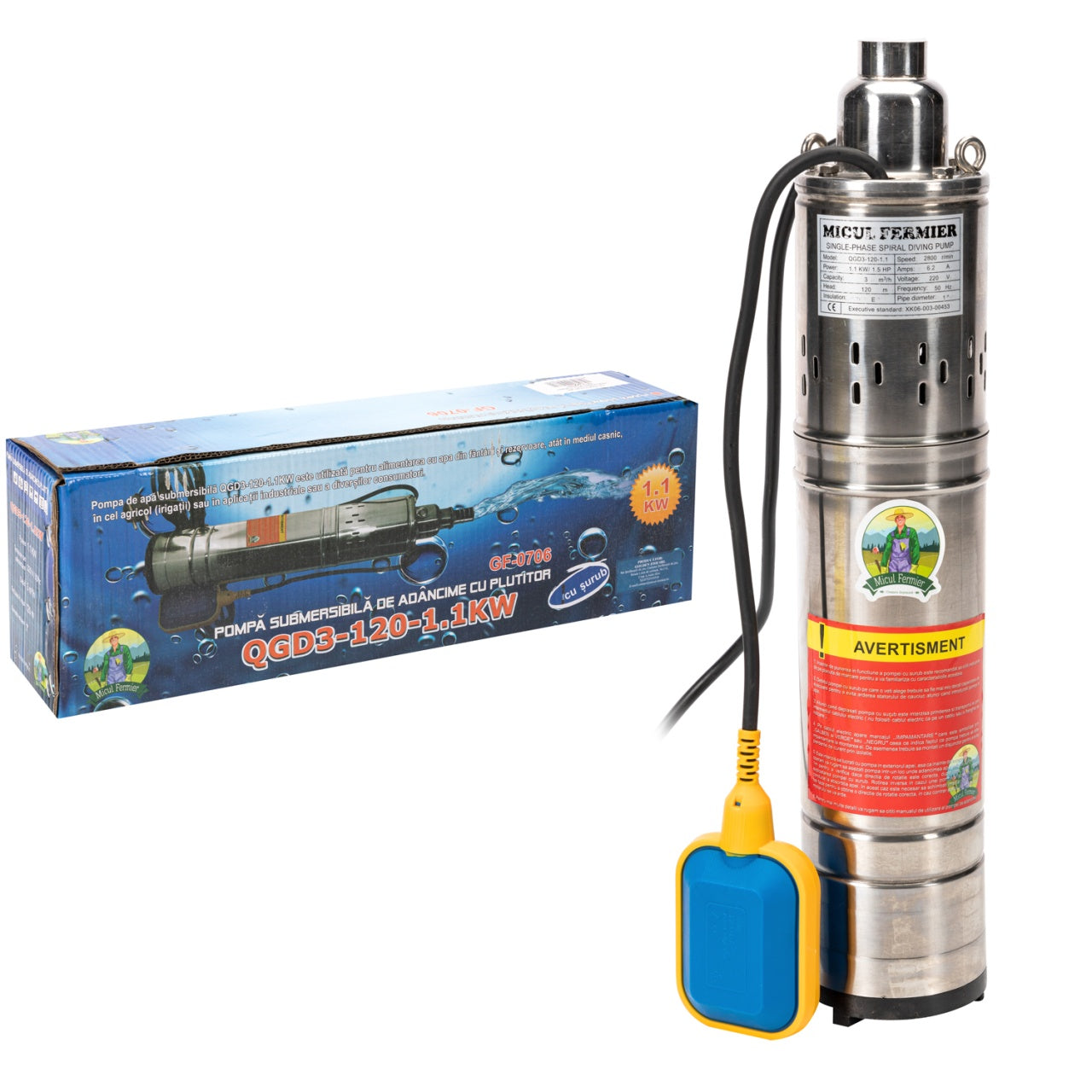 Pompa apa submersibila 1,1kw 120m (tun) cu plutitor MF