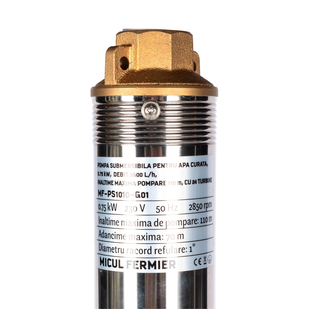 Pompa submersibila pentru apa curata Micul Fermier, 0.75KW, debit 3600l/h, inaltime maxima pompare 110m, 24 turbine