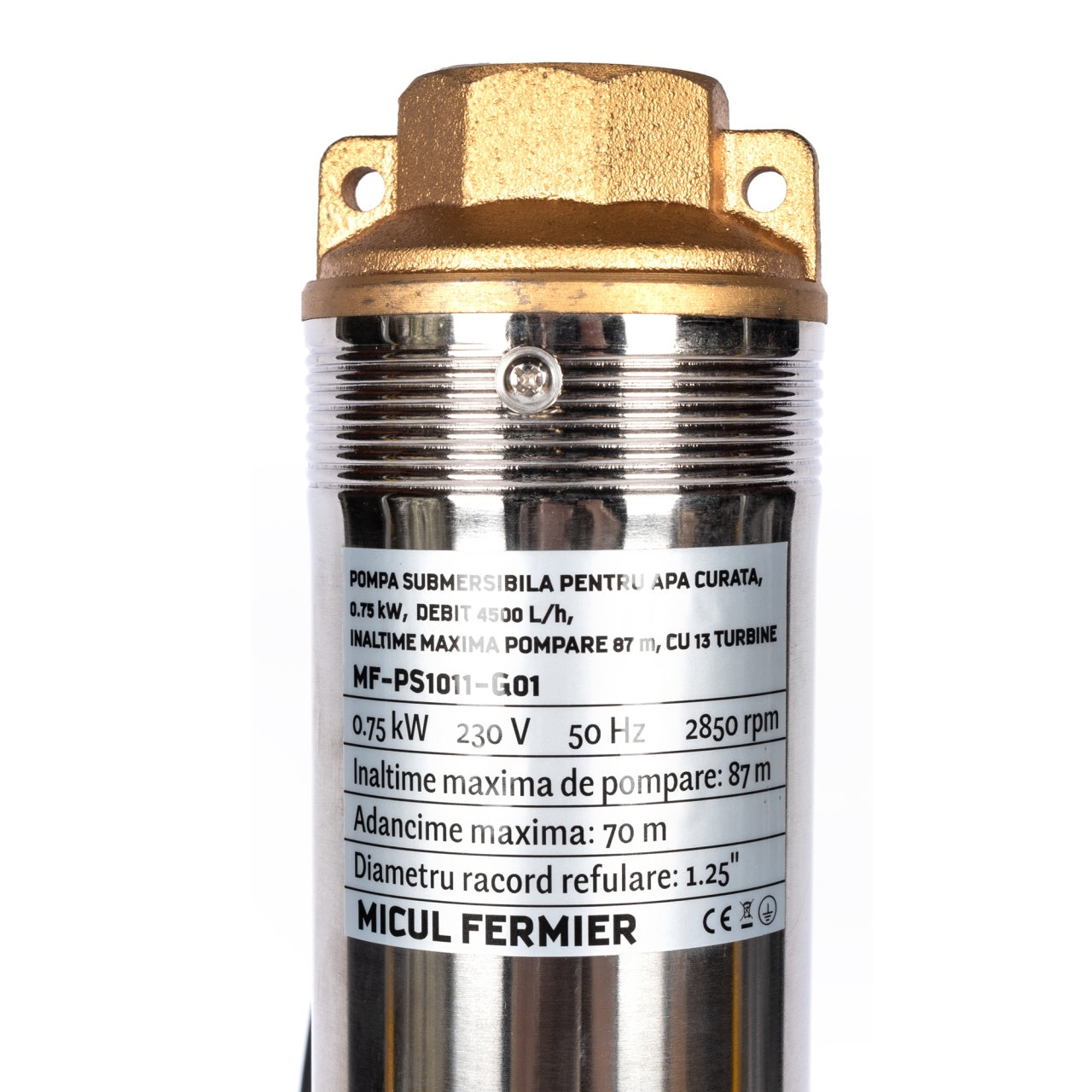 Pompa submersibila pentru apa curata Micul Fermier, 0.75KW, debit 4500l/h, inaltime maxima pompare 87m, 13 turbine