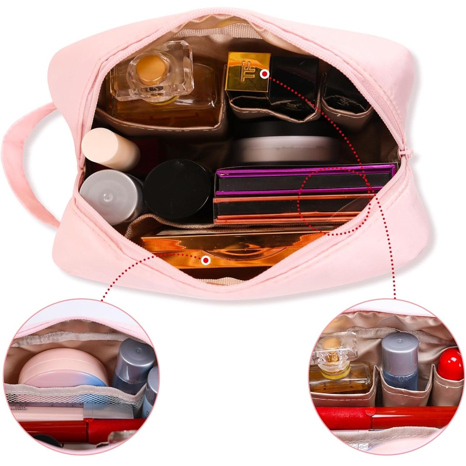 Portfard, Kadeny, cu Maner, Material Impermeabil, pentru Cosmetice, 16 x 11 x 7 cm, Roz