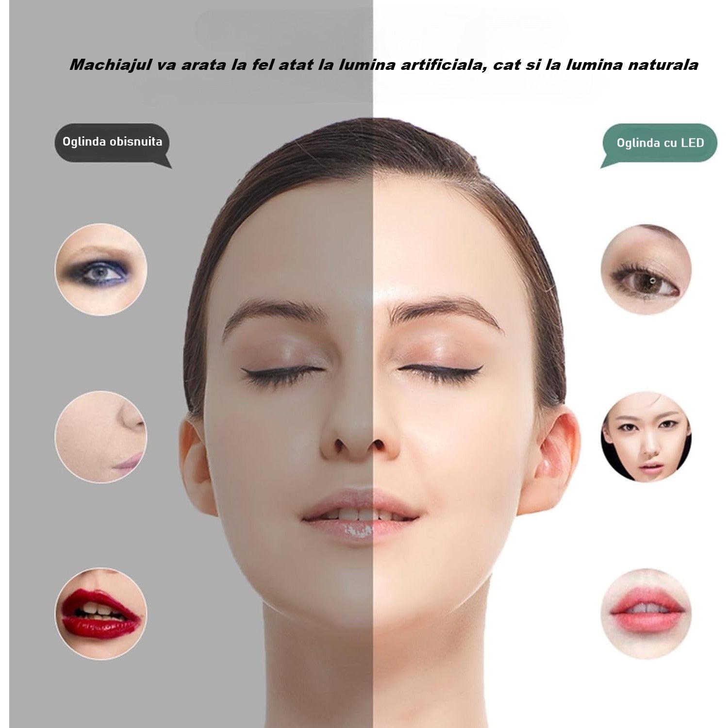 Portfard, Kadeny, Geanta Cosmetice, cu Oglinda LED, 3 Moduri de Lumina, Incarcare USB, Baterie 1200 mAh, pentru Organizarea Cosmeticelor, 4 Compartimente, Imitatie Piele, Roz, 16.5x11.5x6 cm