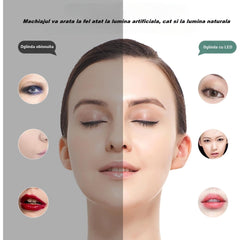 Portfard, Kadeny, Geanta Cosmetice, cu Oglinda LED, 3 Moduri de Lumina, Incarcare USB, Baterie 1200 mAh, pentru Organizarea Cosmeticelor, 4 Compartimente, Imitatie Piele, Alb, 16.5x11.5x6 cm