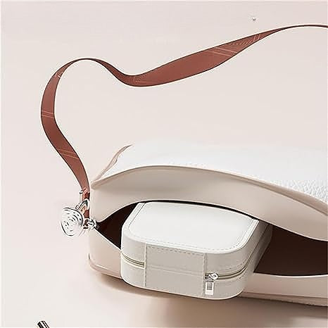 Portfard, Kadeny, Geanta Cosmetice, cu Oglinda LED, 3 Moduri de Lumina, Incarcare USB, Baterie 1200 mAh, pentru Organizarea Cosmeticelor, 4 Compartimente, Imitatie Piele, Alb, 16.5x11.5x6 cm