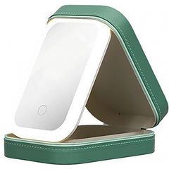 Portfard, Kadeny, Geanta Cosmetice, cu Oglinda LED, 3 Moduri de Lumina, Incarcare USB, Baterie 1200 mAh, pentru Organizarea Cosmeticelor, 4 Compartimente, Imitatie Piele, Verde, 16.5x11.5x6 cm