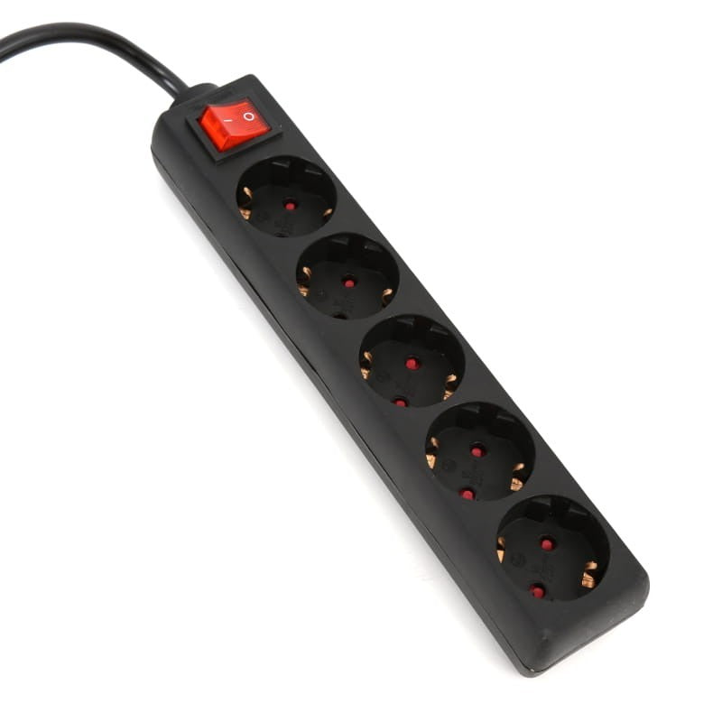 Prelungitor 5 prize Omega, 5m, PVC, negru, cu intrerupator, 250V / 10A, Type F, OL5G5, 43700